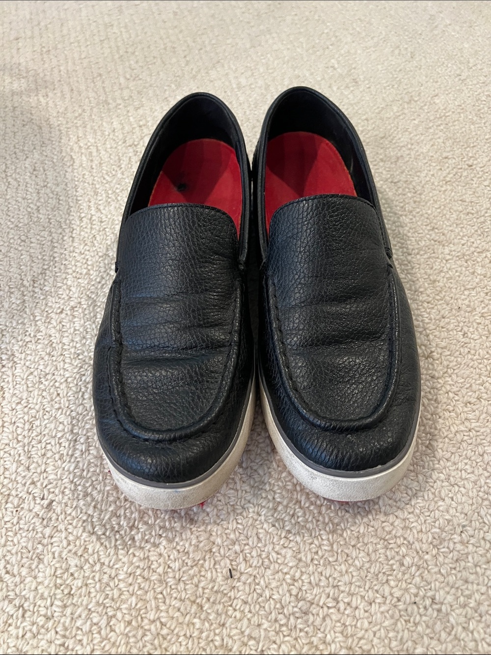 Cole Haan Black Leather Slip-On Sneakers with Red Insole and White Sole
